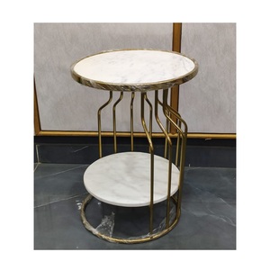 Modern Luxury <b>Round</b> <b>Side</b> <b>Table</b> With Faux Marble Top and Gold Metal Frame Versatile End <b>Table</b> For Living Room Bedroom & Office - Product Image 2