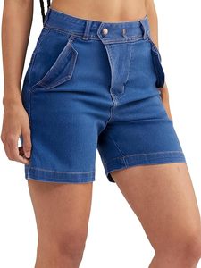 Women's Eco-Friendly Denim <b>Shorts</b> Mid Waist Belt Regular Fit Casual Summer Cotton <b>Leg</b> Medium Wash Solid Color Washable - Product Image 5