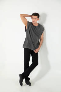 2026 OEM TOPEAK SPORTS High Street Style 100%Cotton Men's T-Shirt O-Neck Regular Fit Canvas Sleeveless T-Shirt Breathable Fabric - Product Image 2