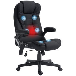 Black Linen High Back Office Chair <b>Vibrating</b> Massage Heat Padded Armrests <b>Remote</b> Control Traditional Executive Chair Made PU - Product Image 1