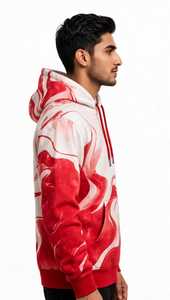 Sudadera con Capucha para Hombre, Diseño de Llamas Rojas y Blancas, Sublimación, Estilo Pullover - Product Image 3