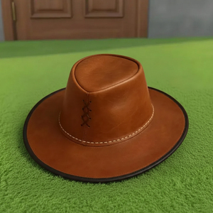 Premium Quality custom made Handmade Brown Leather Cowboy <b>Hat</b> Gothic Steampunk <b>Western</b> Outback Style - Product Image 4