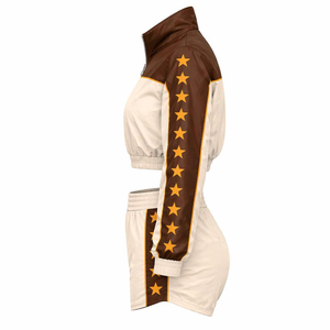 Conjunto Deportivo Corto para Mujer con Diseño de Rayas y Estrellas, Chaqueta con Cierre de Cremallera y Pantalones Cortos, Ropa Deportiva Informal para Primavera - Product Image 2