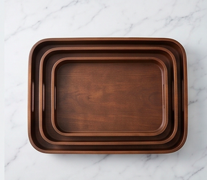 Ensemble de 3 plateaux en bois modernes empilables, rectangulaires, pour l'organisation de table et l'utilisation en cuisine - Product Image 1