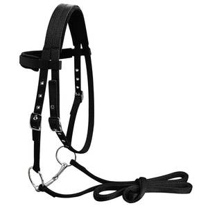 Black Knitted Horse Halter with Adjustable Straps Metal Buckles Skulls Pattern Anti-UV for Equestrian Riding - Product Image 1