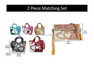 Ensemble de sacs à main en cuir fait main, prêt à être expédié en 2026, motif cœur en cuir de vachette, sac messager et portefeuille assorti, ensemble 2 pièces pour femmes - Product Image 2