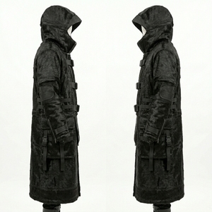 Wholesale <b>Mens</b> Custom Genuine Black Cowhide Hair On Hide Leather <b>Long</b> Hooded <b>Coat</b> Heavyweight Winter Overcoat Outfit Bulk Supply - Product Image 4