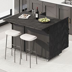 Isola da Cucina Larga 130 cm con Strisce Ondulate 3D, Impiallacciatura in Frassino, Stile Rustico con Ripiano Estraibile e Scaffale Interno - Product Image 3