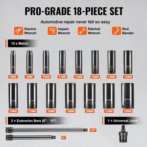 Set di 18 Chiavi a Bussola Profonde da 3/8'' con Attacco a Impatto, Metriche 8-22mm, a 6 Punte in Acciaio CR-V, Facili da Leggere, per Riparazioni Auto - Product Image 3