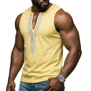 Débardeur Homme Col V Profond Personnalisé Motif Géométrique T-shirt Musculaire Sans Manches Mode Streetwear Été Marque Privée - Product Image 2