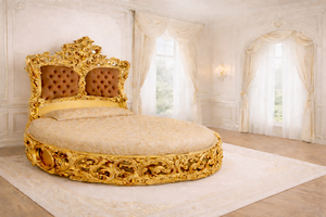 Luxury European Style Round Bed with <b>Side</b> <b>Table</b> <b>Set</b> Royal Gold Carved Teak Wood Bed <b>Set</b> Customized Bedroom Furniture Australia - Product Image 2