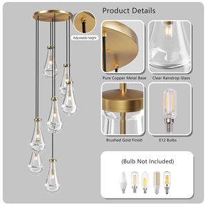 Lampadario a sospensione regolabile a 7 luci per sala da pranzo, grande lampada a sospensione per foyer e soggiorno, elegante lampadario per scale - Product Image 6