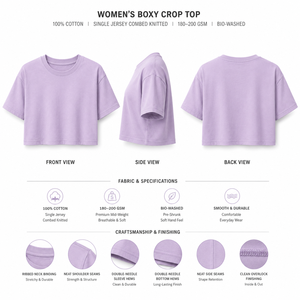 เสื้อครอปท็อปผู้หญิงสั่งทำพิเศษ แขนสั้น สีพื้น ผ้าฝ้าย 100% ระบายอากาศ แห้งเร็ว 180 กรัม เสื้อลำลอง คุณภาพสูง - Product Image 5
