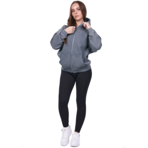Sudadera con capucha extragrande con cremallera para mujer, estilo streetwear personalizado 2026, transpirable, de manga larga, con patrón liso - Product Image 3