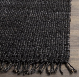 Tapis en jute noir uni tissé à la main avec franges, écologique, couleur unie, à poils plats - Product Image 5