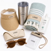 Kit de Soins Solaires pour Complexes Balnéaires avec Logo Personnalisé : Serviette, Gobelet, Visière, Pochette Téléphone – Ensemble Cadeau de Bienvenue pour Hôtels et Voyages – Fournisseur en Gros pour Complexes