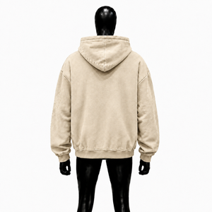 Sweat à capuche zippé personnalisé beige avec motif artistique, coupe oversize, style streetwear, unisexe, décontracté, mode urbaine - Product Image 2