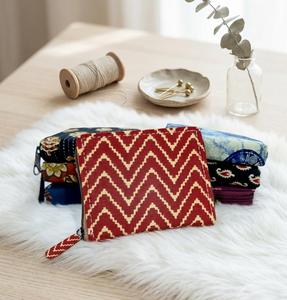 Elite Craft Studio Hand-Painted Geometric Solid Cotton Fabric Anti-Theft Zipper Closure Vintage Fashion Cinch Bag Cosmetic - Product Image 3