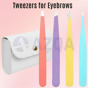 Juego de Pinzas para Cejas de Acero Inoxidable con Punta Inclinada y Recubrimiento de Color, con Estuche de Cuero, Herramienta de Depilación de Precisión - Product Image 5