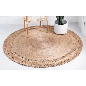 Tapis rond en jute fait main, style bohème, tissage plat, écologique, décoration de salon, couleur naturelle, poils fins - Product Image 2