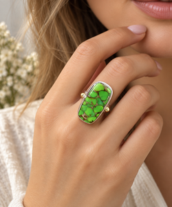 Bague en argent avec pierre précieuse turquoise cuivrée verte, style bohème western, pour femme, vente en gros - Product Image 5
