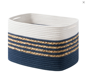 Rectangle <b>Rope</b> <b>Storage</b> <b>Basket</b> With Handles Navy White Striped Nordic Style Multi Purpose Organizer - Product Image 3