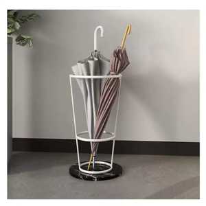 Porte-parapluie demi-rond moderne en métal noir avec crochets et plateau anti-gouttes pour entrée, support de rangement pour bâtons et cannes - Product Image 4
