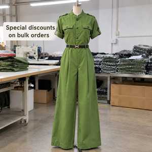<b>Women</b> Work Knitted Style <b>Utility</b> <b>Jumpsuit</b> Full Length Wide Leg Cargo Romper Sleeveless Belted Waist - Product Image 3