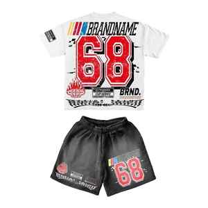 Ensemble T-shirt et short en coton lavé personnalisé pour homme, 2 pièces, impression sérigraphique, style survêtement - Product Image 2