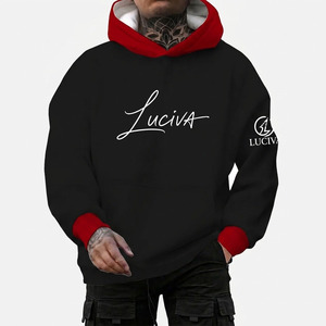 Signature Script Oversized Hoodie Black & Red Two-Tone Two-Layer Hood Streetwear Sweatshirt Oversized Heavyweight <b>Pullover</b> Hood - Product Image 2