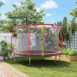 Trampoline d'extérieur rouge de 3 m approuvé ASTM avec filet de sécurité et poteaux incurvés pour sauteurs et rebondisseurs - Product Image 1