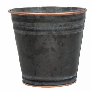 Maceta de Metal Galvanizado Oscuro con Asa, Hecha a Mano, Ecológica, Personalizada, Decoración de Jardín Interior y Exterior, Macetas para Flores - Product Image 1