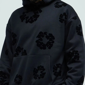 Mens Oversized Washed <b>Black</b> 100% Cotton <b>Fleece</b> Eco-Friendly Hoodie and Sweatpants Set Streetwear Style Vintage Pullover Hoodie - Product Image 4