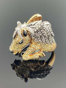 Anillo de cóctel de plata de ley chapado en oro de 18 quilates con moissanita, diseño de cabeza de caballo, engaste pavé, certificado GRA, diseño de lujo con animales, unisex, para fiesta - Product Image 2