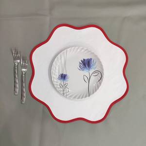<b>Table</b> Linens PlaceMats White Piping Mats and Cotton <b>round</b> wave scallop <b>cloth</b> cocktail Placemats fathers day gift - Product Image 3