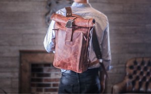 Genuine Leather <b>Roll</b> Top <b>Backpack</b> Minimalist Design Laptop Bag Waterproof Cowhide Rucksack LTBP-0022 - Product Image 2