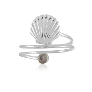 Bague en argent sterling 925 avec coquillage – Bijou côtier en coquille de pétoncle et pierre précieuse - Product Image 1