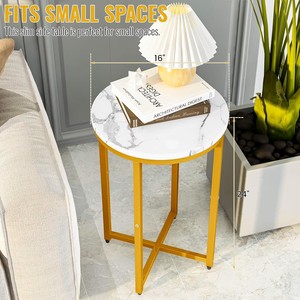 MODERN GOLD METAL WITH <b>MARBLE</b> <b>TOP</b> <b>SIDE</b> <b>TABLE</b> GOLD ACCENT PEDESTAL <b>TABLE</b> FOR LIVING ROOM &HOME DECOR - Product Image 3