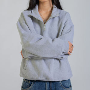 Womens Grey Half Zip Sweatshirt Long Sleeve Oversized Pullover Fleece Casual Activewear Cozy Top - Product Image 1