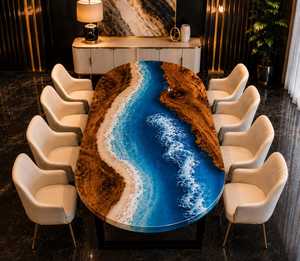 Custom Luxury Resin River Dining <b>Table</b> Handmade Solid Walnut Wood Live Edge Furniture for Home Office Hotel Villa and Commercial - Product Image 5