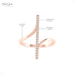 Top Selling 14K Solid Gold Bar Design <b>Statement</b> <b>Ring</b> 0.14CTW Pave Set G-H Diamond <b>Ring</b> Bridal Fine Jewelry Direct from Supplier - Product Image 5