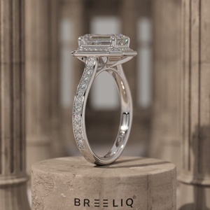 Emerald Cut Diamond Halo Engagement Ring Yellow Gold Pave Band Vintage Style <b>Bridal</b> Wedding Proposal Ring - Product Image 2