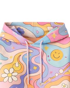 Conjunto de Sudadera Corta y Pantalones Cortos Multicolor para Mujer, Estampado Abstracto de Dibujos Animados, Felpa de Algodón, Dos Piezas, Ropa Informal, Estilo Urbano - Product Image 5