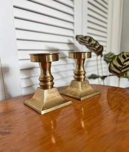 Vintage Pair of <b>Brass</b> Taper Candle Holders Square Base Decorative <b>Brass</b> <b>Candlestick</b> Stands <b>Antique</b> Style Tabletop Candle Holders - Product Image 2