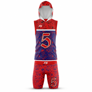 Custom Sublimation 7v7 Football Uniform Sleeveless Hooded <b>Jersey</b> and <b>Shorts</b> Set Paisley Design Breathable Quick Dry Sportswear - Product Image 1