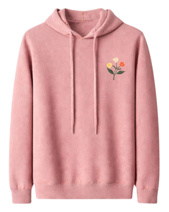 Sudadera con Capucha Rosa Polvoriento para Mujer, de Algodón y Felpa, con Bordado Floral, Estilo Casual Urbano, Venta al por Mayor de Fábrica OEM - Product Image 1