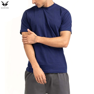 Camisetas de punto 100% algodón para hombre, cuello redondo, color azul, transpirables, de tela suave, estilo urbano, personalizables, de gran venta. - Product Image 4