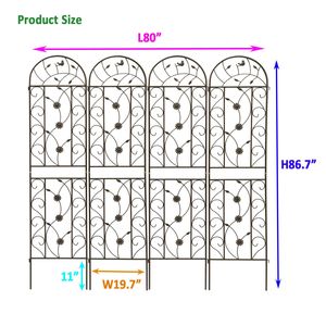 Set di 4 tralicci da giardino in metallo 220 cm x 50 cm, marrone, antiruggine, supporto per piante rampicanti da esterno - Product Image 5