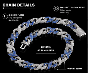 Blue White Cuban Link Necklace <b>Bracelet</b> Set Enamel Look Geometric Chain Jewelry for <b>Men</b> Gift - Product Image 2
