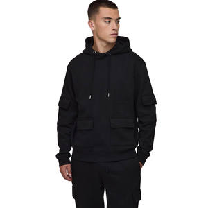 <b>Mens</b> <b>Black</b> Multi-Pocket Cargo Style Pullover <b>Hoodie</b> and Matching Pants Tracksuit OEM ODM Wholesale Apparel - Product Image 3
